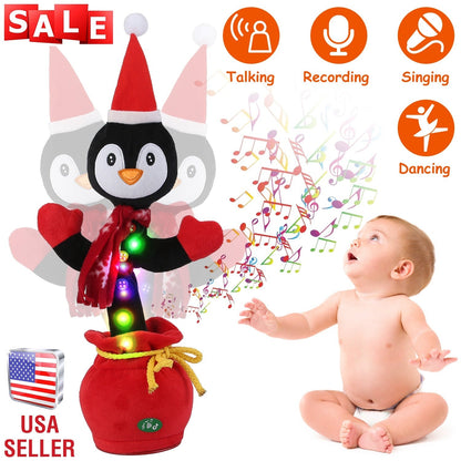 Kid Electric Dance Toy Christmas Elk Snowman Senior Penguin Plush Toy Interactive Sing Song Whirling Mimicking Recording Light up Toy