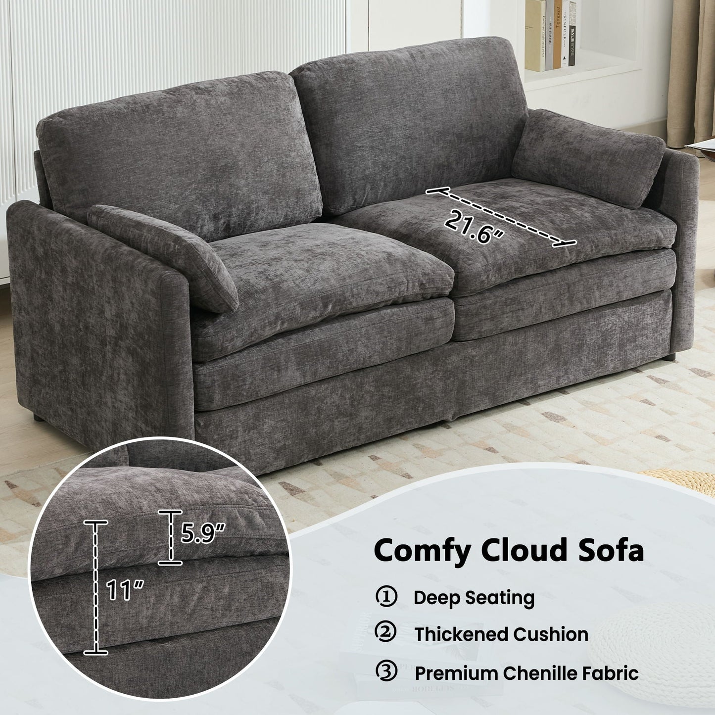Cozy Upholstered Cushion Loveseat Sofa For Living Room