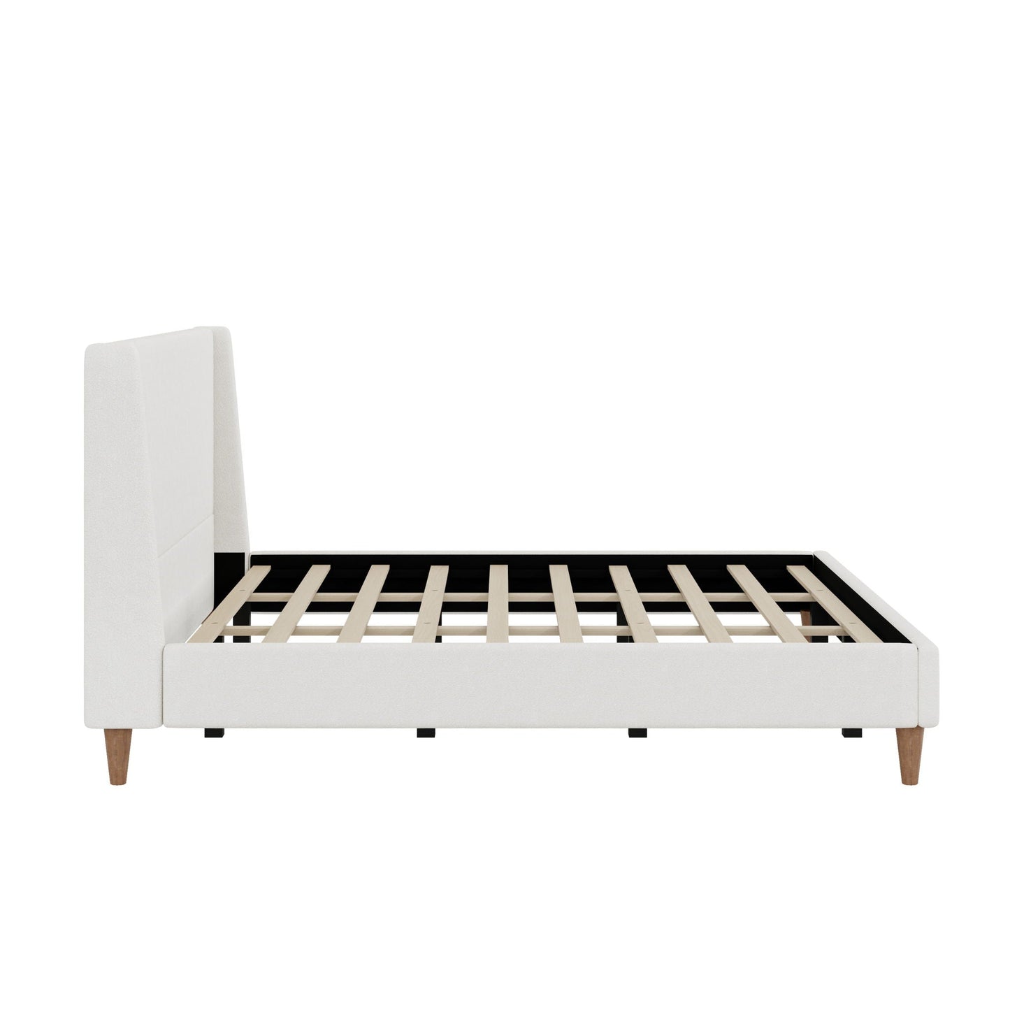 Upholstered Modern Platform Bed With Wingback Headboard