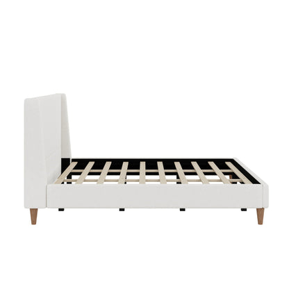 Upholstered Modern Platform Bed With Wingback Headboard
