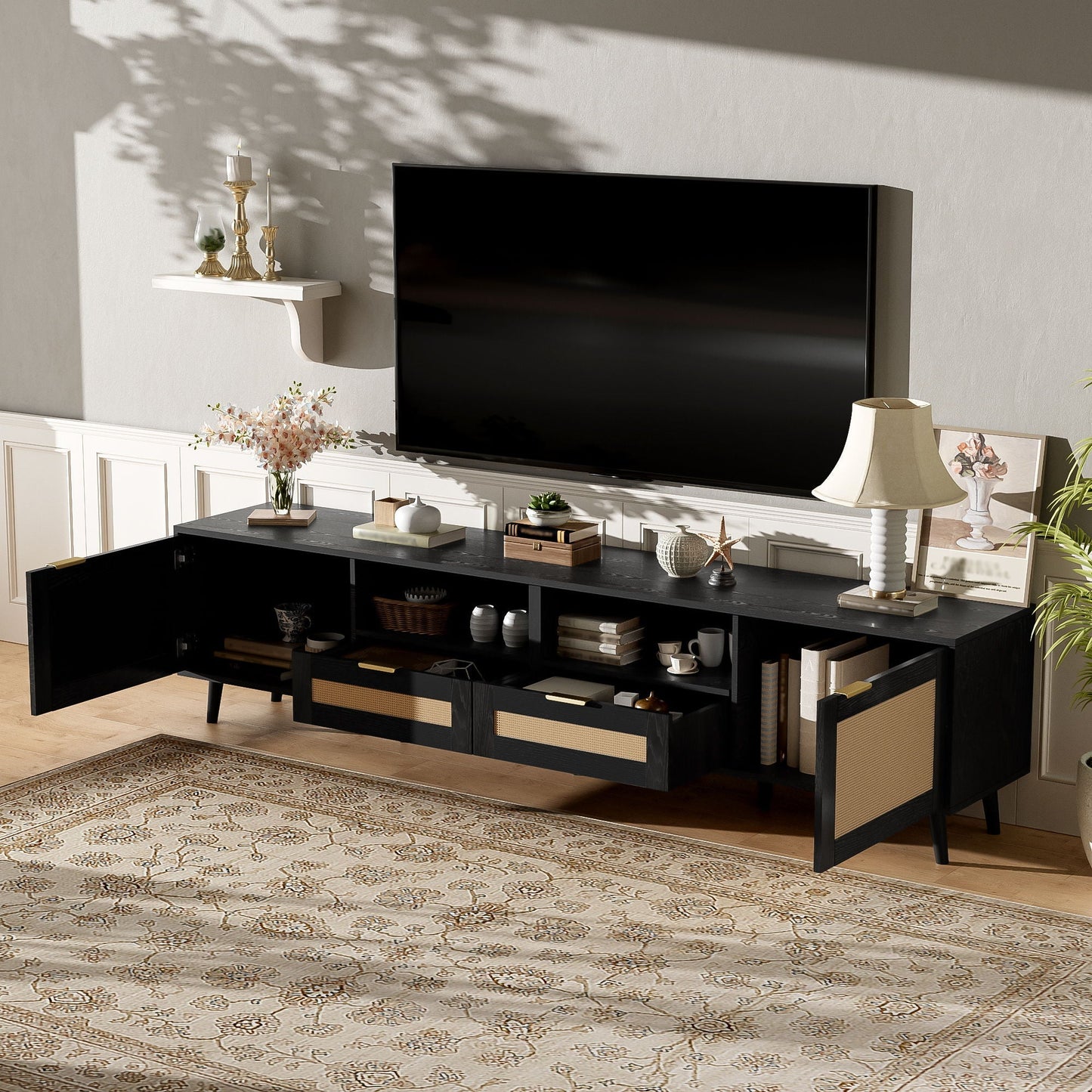 TV Stand Media Console With Cable Management