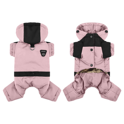 Water Resistant Dog Winter Coat, Graphene Thermal Warm Four Legged Dog Snow Jacket Hooded Pet Cold Weather Snowsuit, Windproof Padded Dog Clothes For Small Medium Dogs