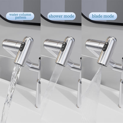 Bathroom Sink Faucet With Spray Function And Temperature Display, Anti Skid Switch, 360 Degree Rotary