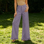 High-waisted Cotton-linen Wide-leg Pants With Ruffled Hem