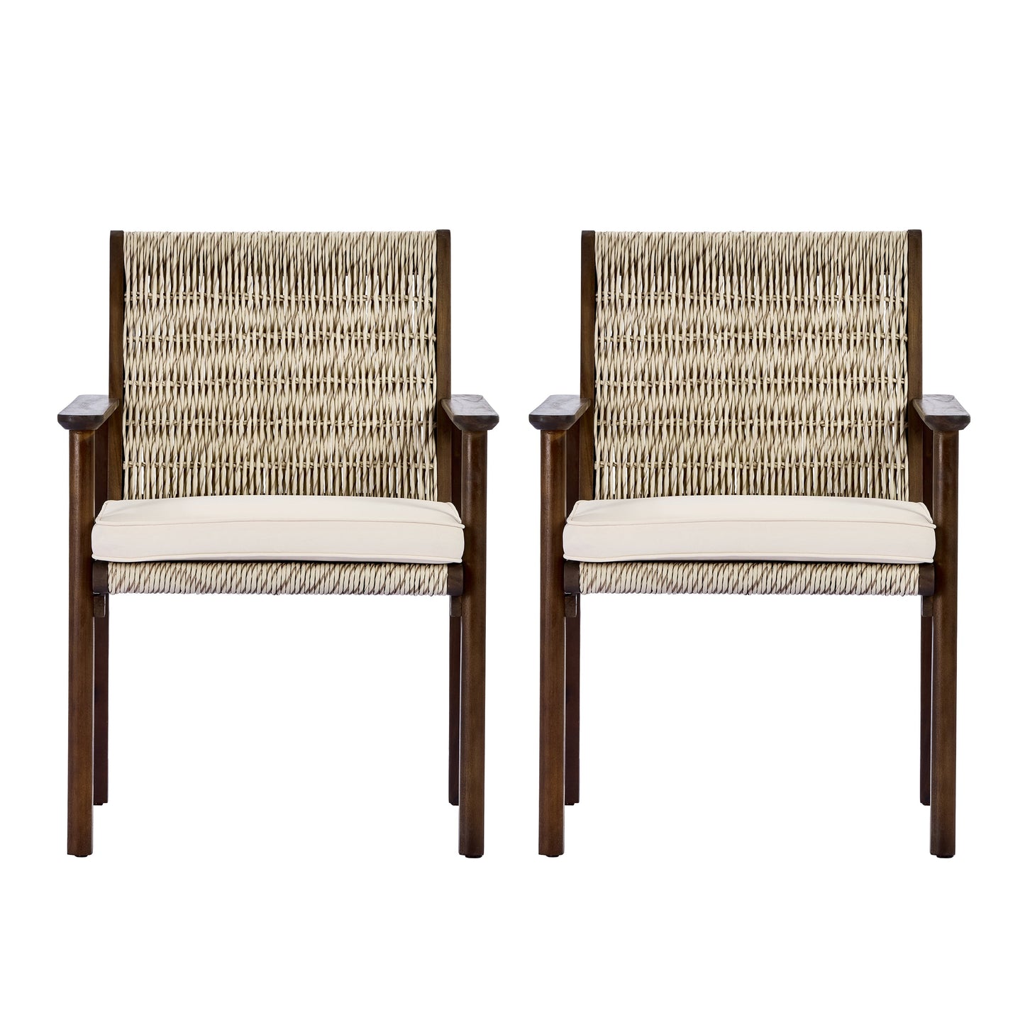 Outdoor Dining Chair Set with Acacia Wood & Wicker Rattan