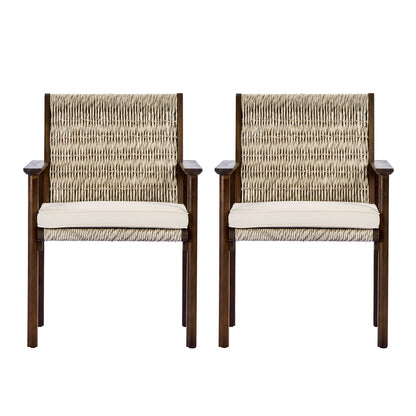 Outdoor Dining Chair Set with Acacia Wood & Wicker Rattan