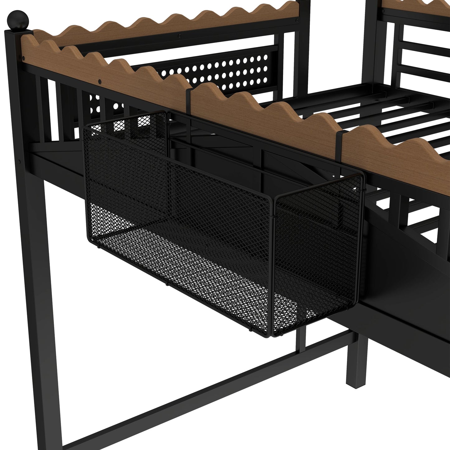 Full Size Loft Bed with Ladders and Storage Shelves