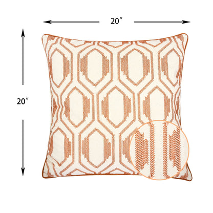Geometric Embroidered Throw Pillow - Rust