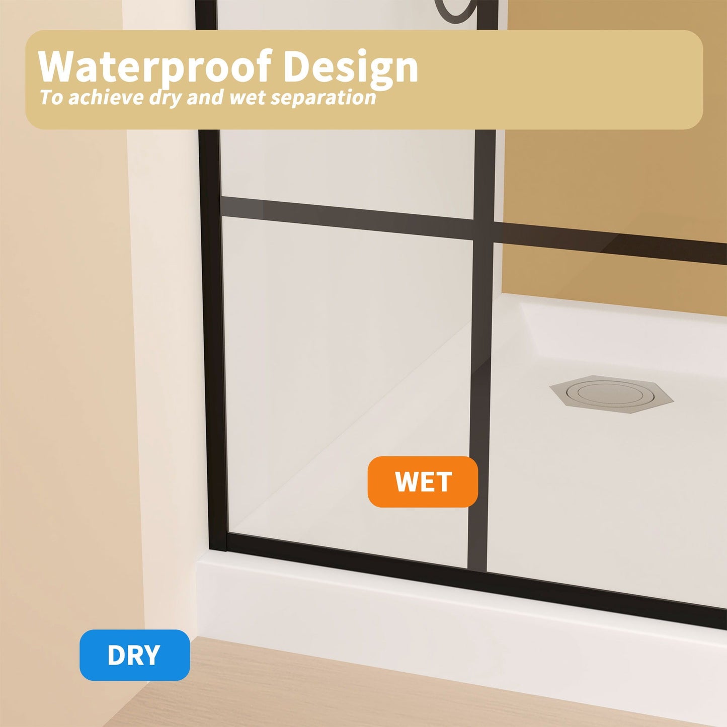 Framed Glass Shower Screen - Matte Black