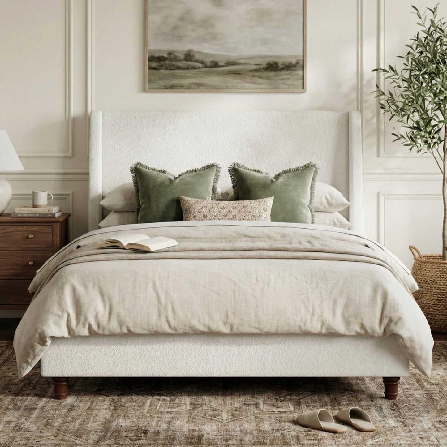52.7" Tall Wingback Upholstered King Size Platform Bed Frame