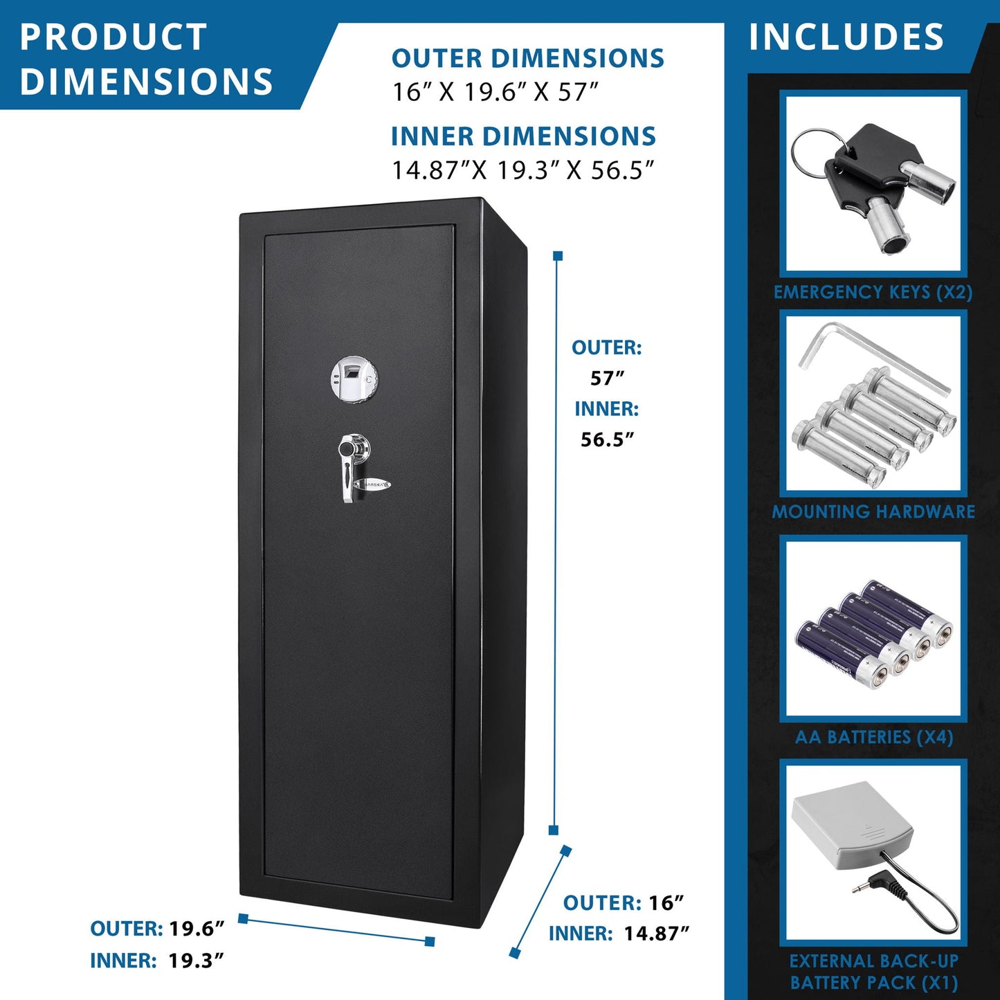 9.33 Cubic Ft Tall Biometric Rifle Safe - Black