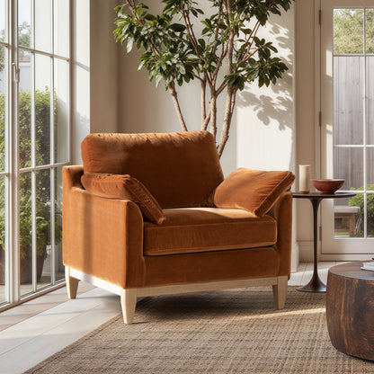 Pasadena 36" Wide Modern Farmhouse Accent Arm Chair, Burnt Orange Velvet