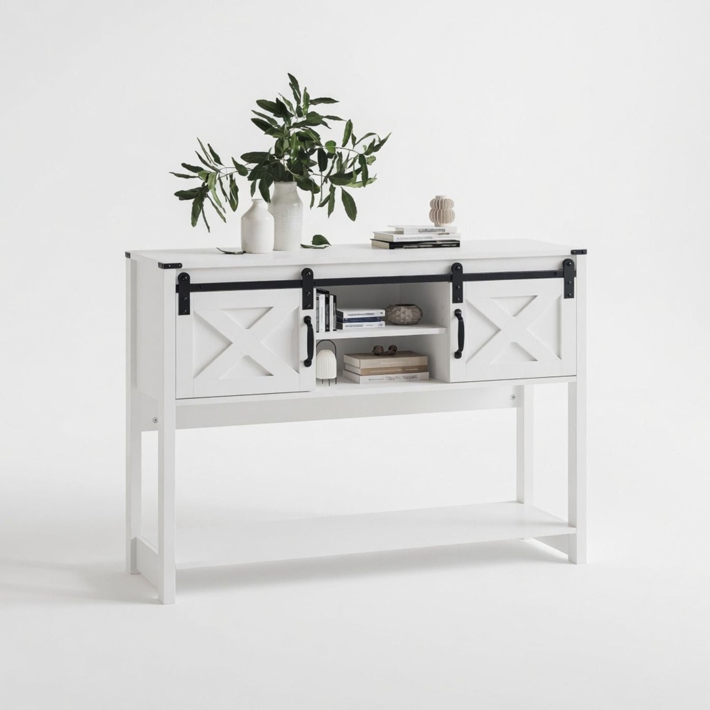 Farmhouse Entryway Table With Sliding Barn Door