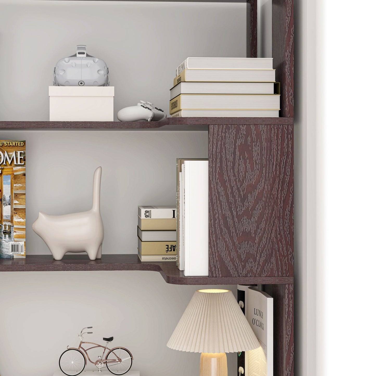 Ox Blood - Red 90Cm L-Shaped Freestanding Corner Bookshelf With Anti Tip Safety, Storage Cabinet For Living Room - Ox Blood Red