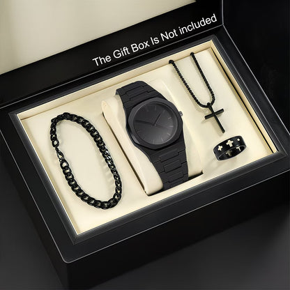 Mens Quartz Watch Necklace Bracelet Set