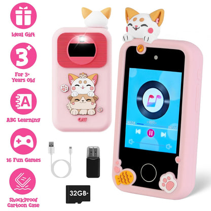 Kids Toy Smartphone Dual Camera Phone Touchscreen Learning Toy with Shockproof Cartoon Case Torch 16 Games ABC Learning for Boys Girls Aged 3+