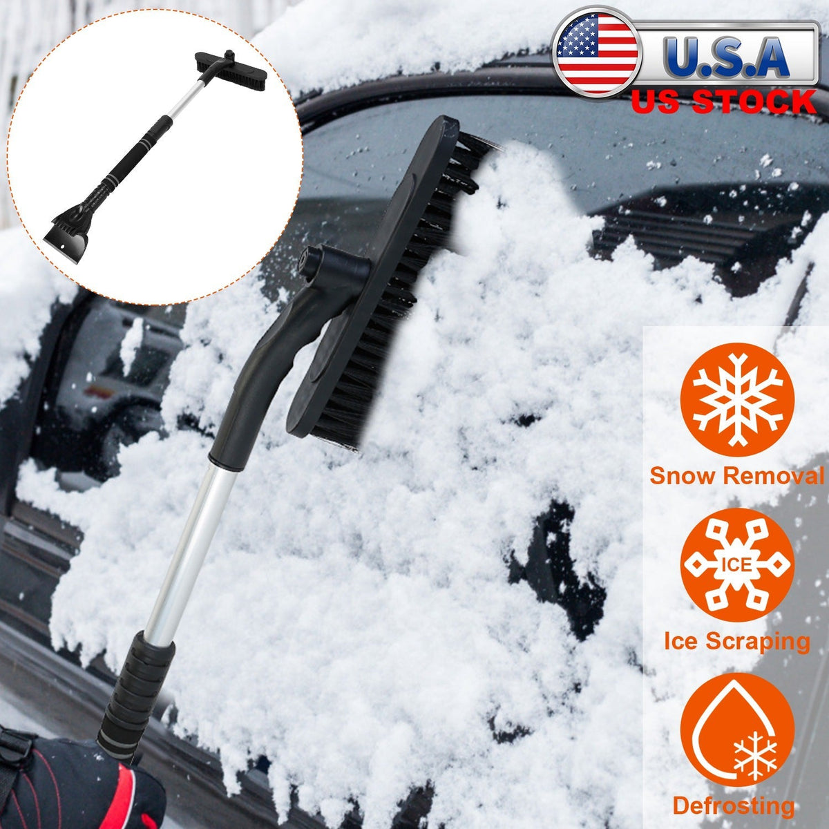 3 In 1 Windshield Ice Scraper Extendable Car Snow Removal Tool Telescoping Car Broom Snow Shovel Automobile Frost Removal