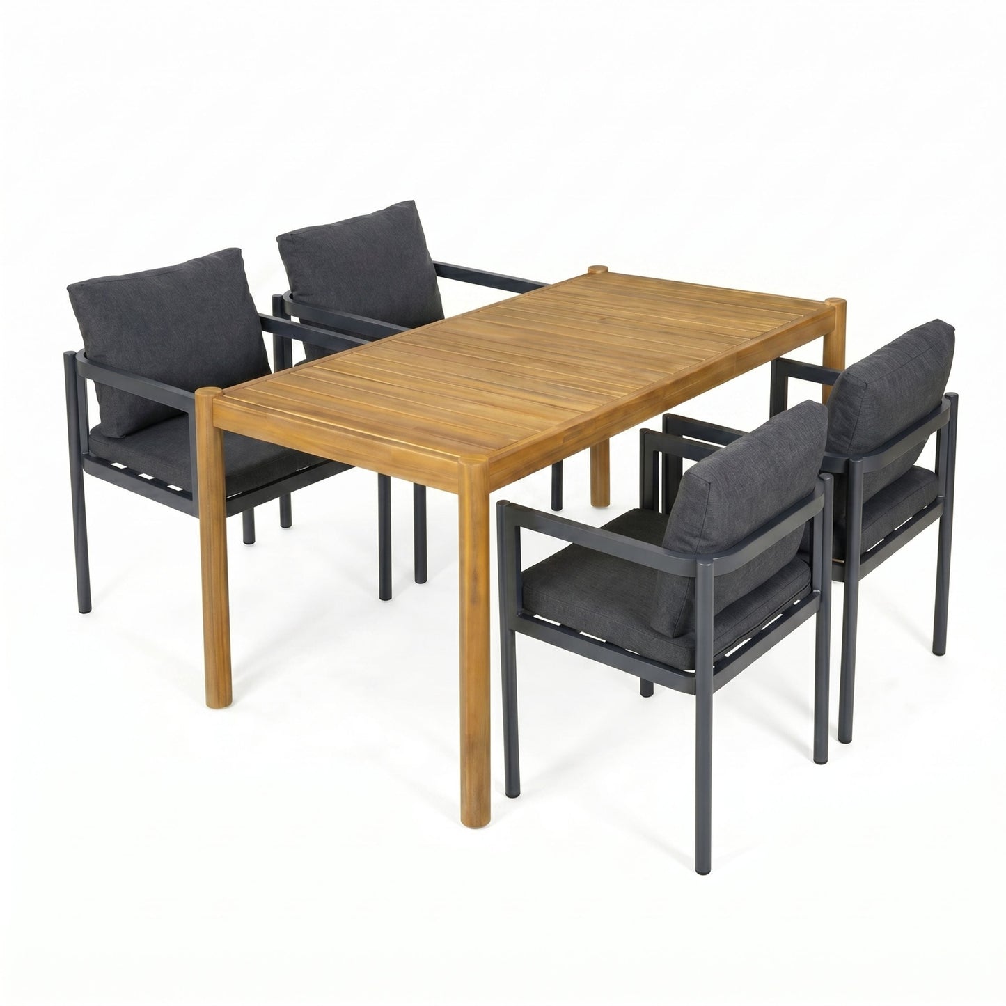 5-Piece Outdoor Patio Dining Set, Acacia Wood Rectangular Table & 4 Chairs
