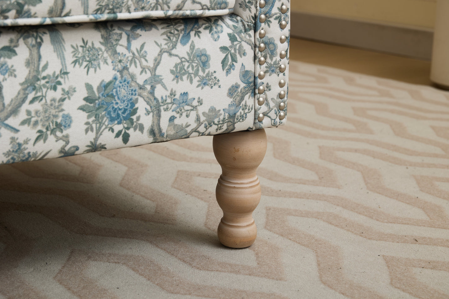 Modern Accent Chair with Retro Wood Legs and Floral Design
