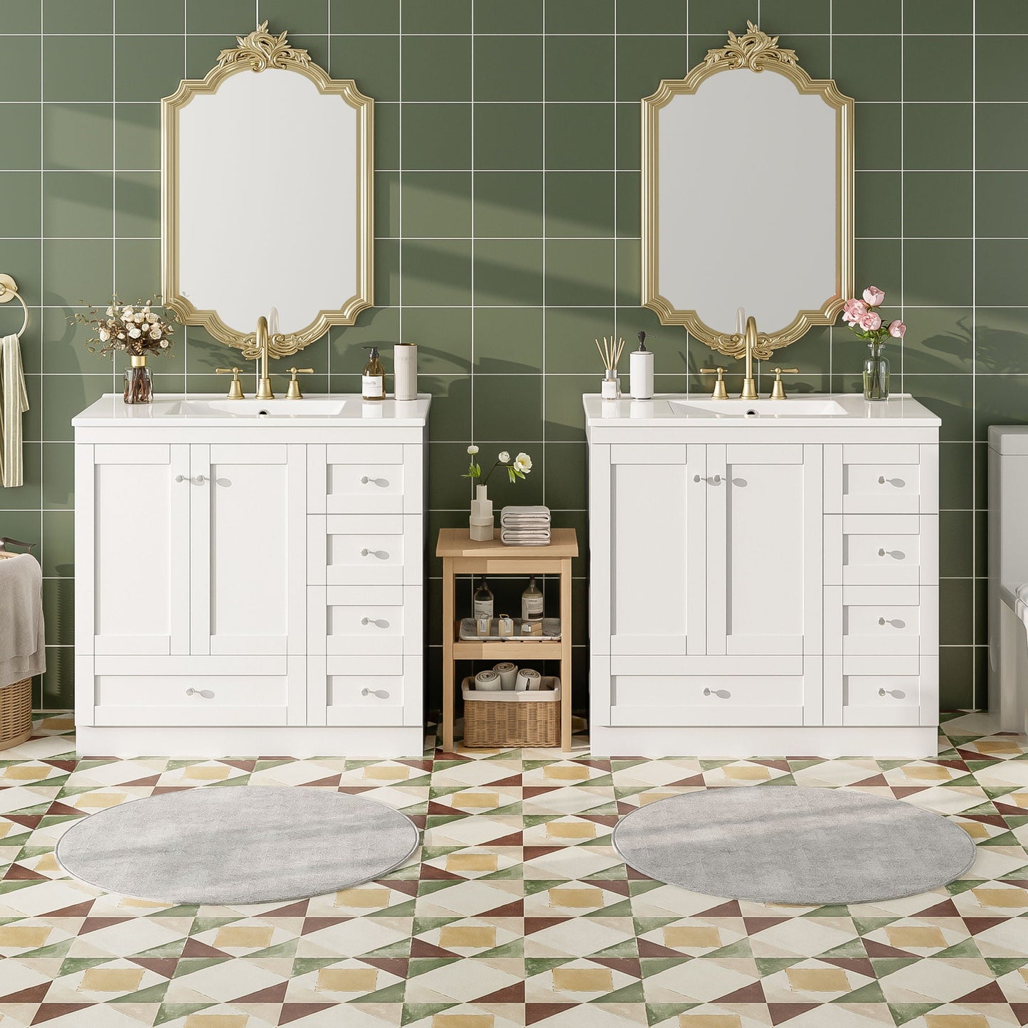 Shaker Free Standing Bathroom Vanity Cabinet & Sink, Soft Close Drawers, Soft Close Doors