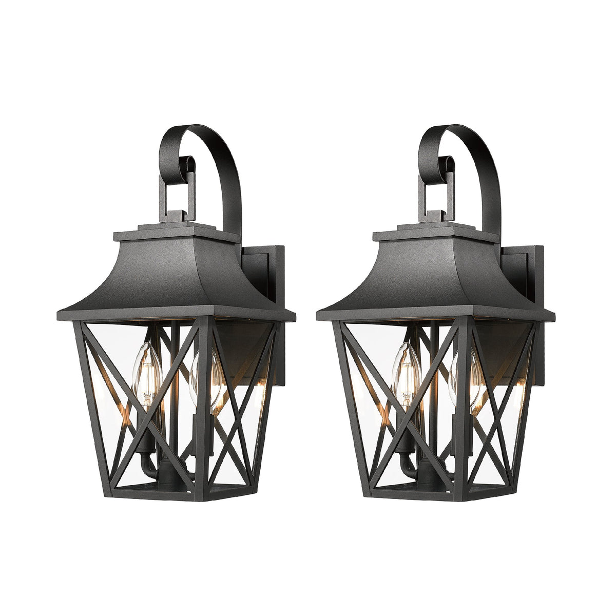 Black Outdoor Wall Lantern 2-Light