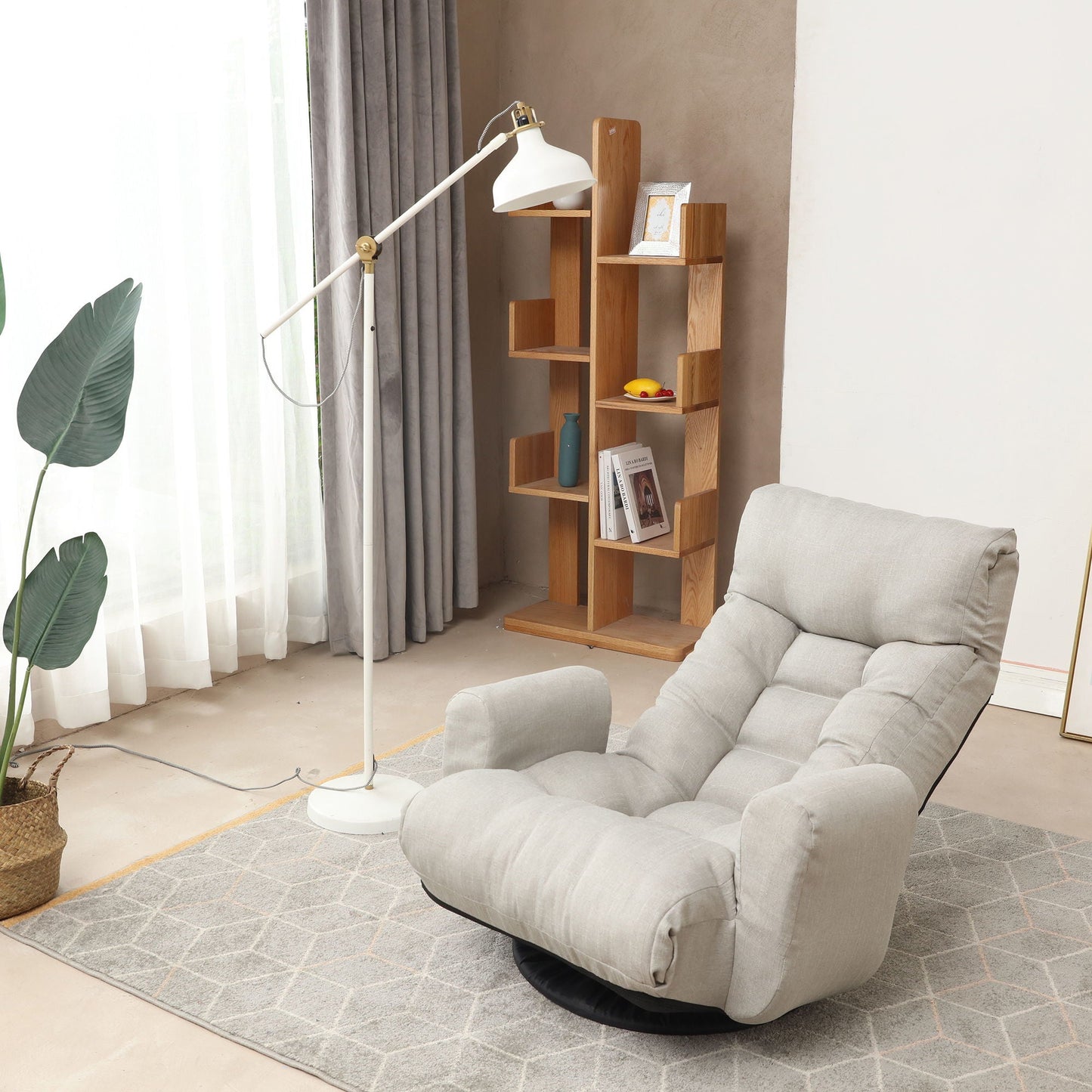 Modern With Metal Frame Swivel Game Lounge Chair With Adjustable Headrest And Waist Support, 360 Degree Rotatable Leisure Chair For Living Room - Gray