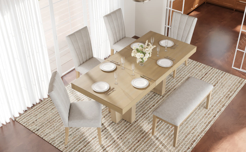 TOPMAX Farmhouse Extendable Wood Dining Table Set for 6