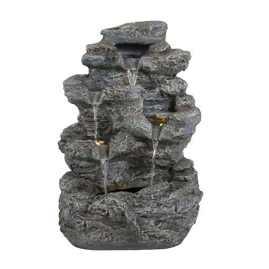 Concrete Rock Waterfall Fountain with LED Lights
