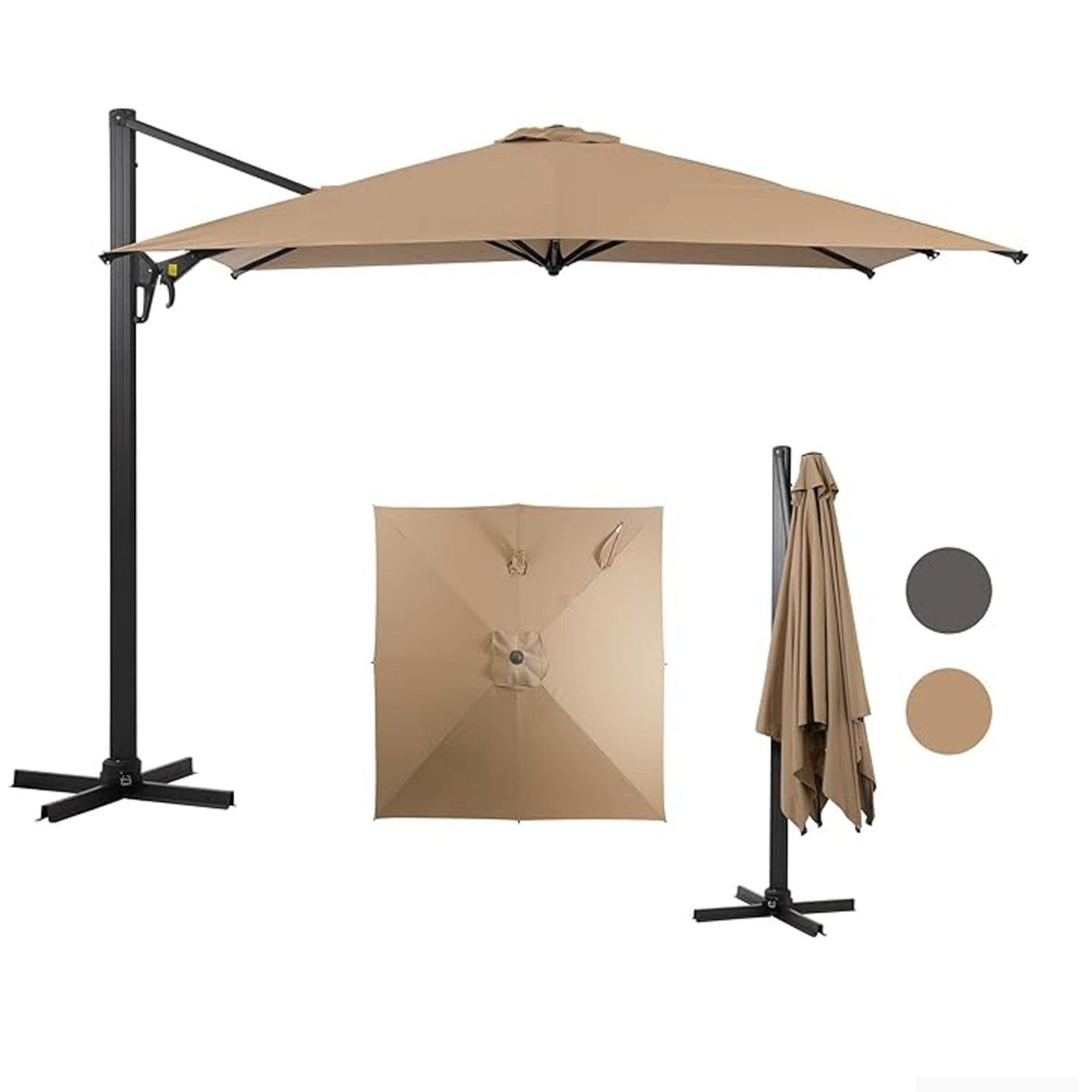 Round Cantilever Patio Umbrella With 360 Rotation & Infinite Tilt Adjustment