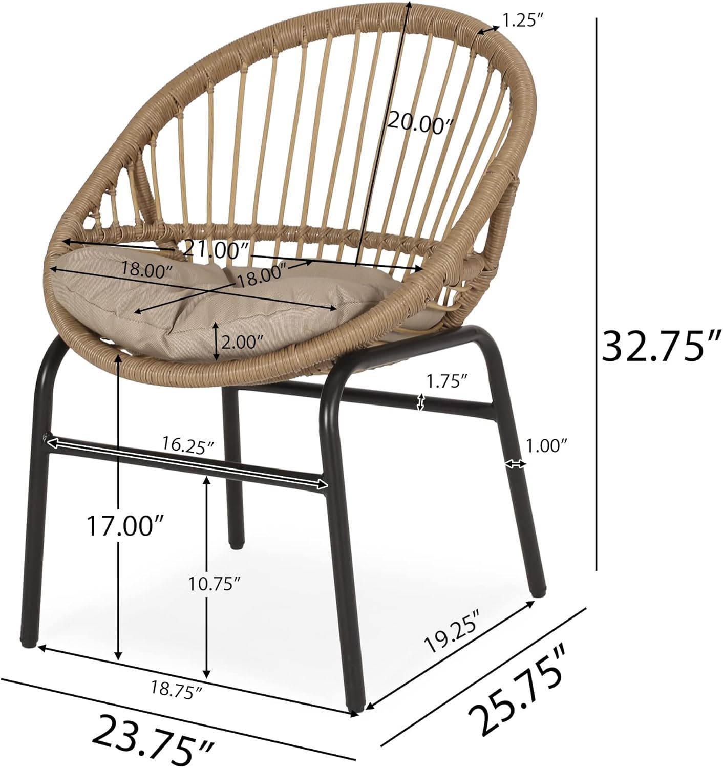 Outdoor Accent Chair With Curved Back And Basket Frame (Set of 2) - Light Brown / Beige