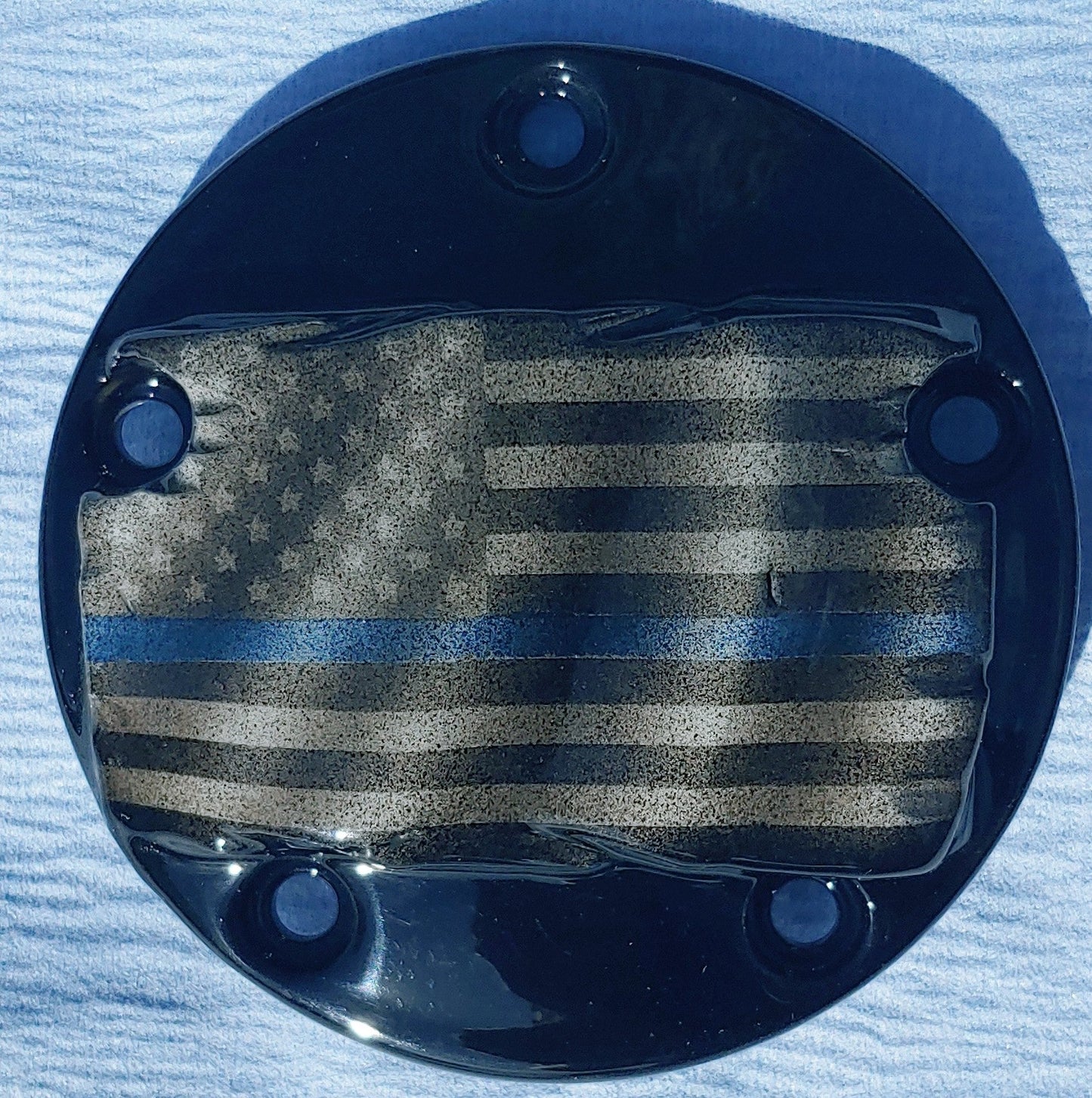 Tattered Thin Blue Line American flag points cover