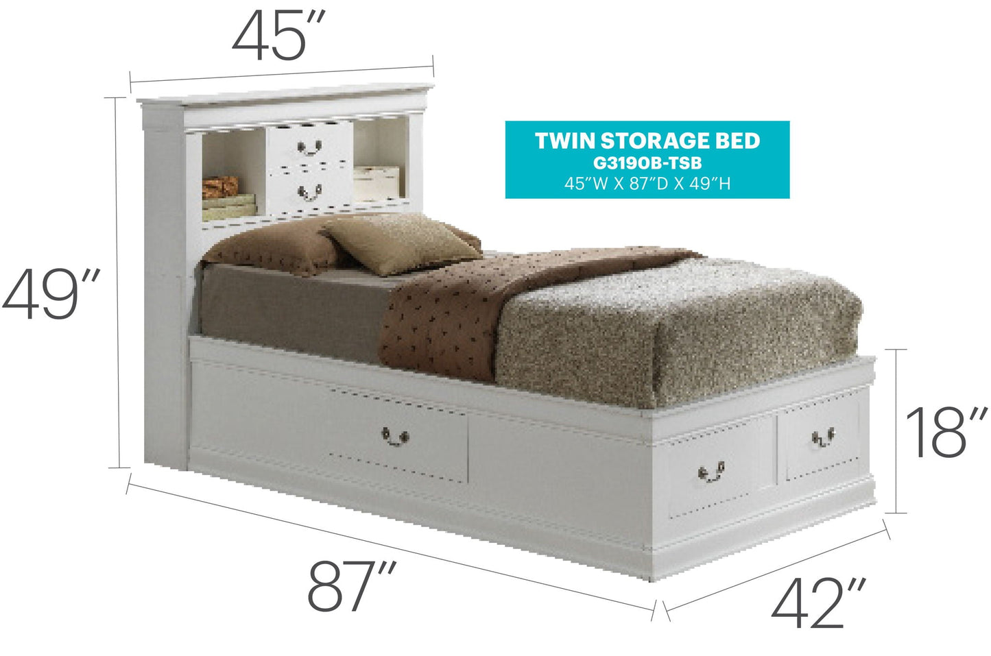 Traditional Style Bookcase Storage Bed