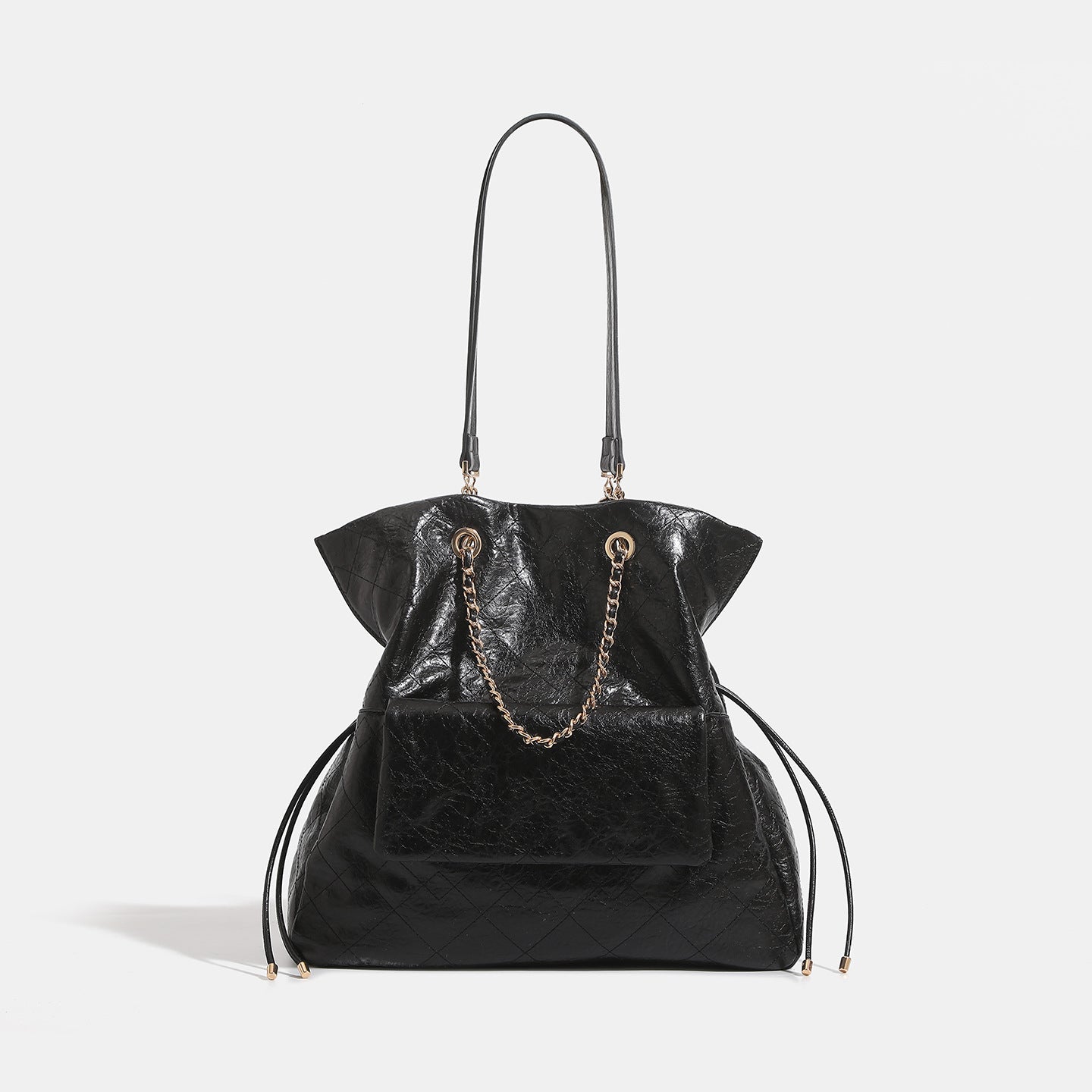 Preppy-style Oil-waxed Leather Quilted Chain Backpack For Women