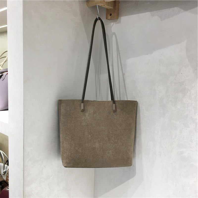 Retro Suede-Like Fabric Simple Handheld Shoulder Tote Bag