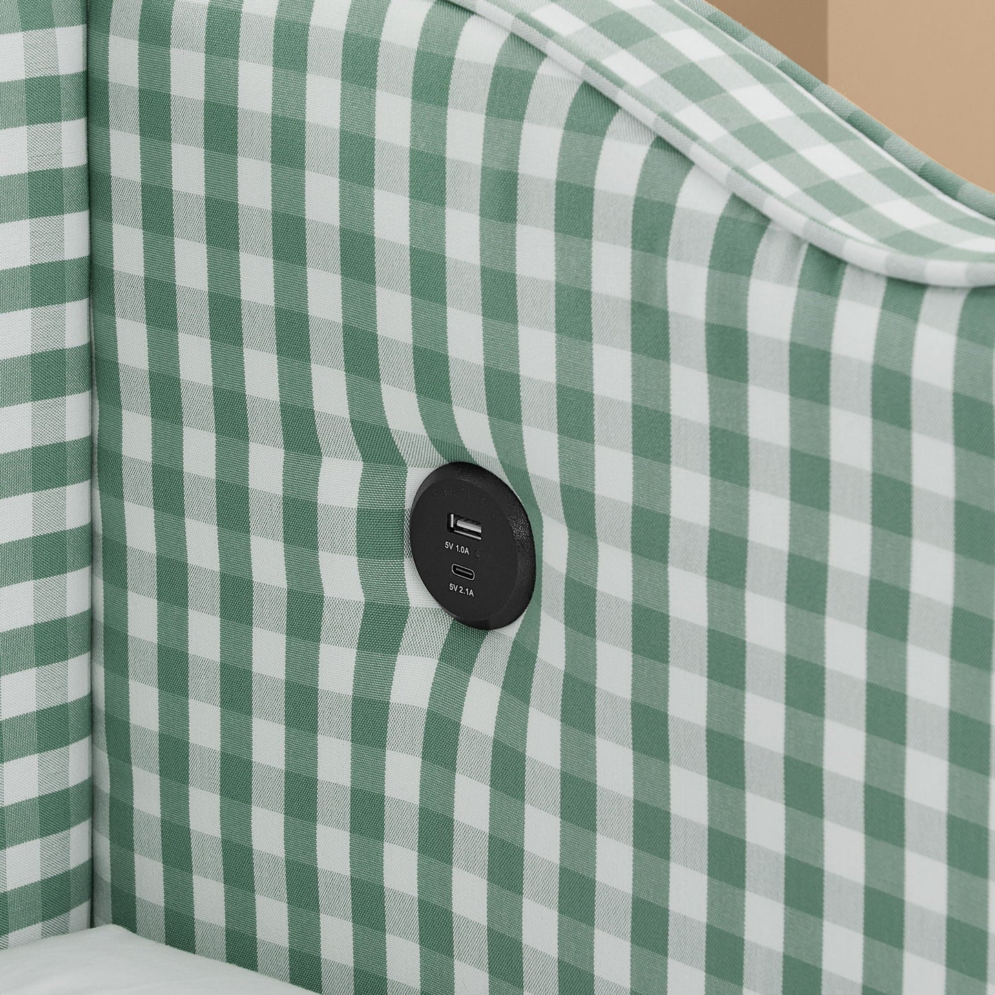 Gingham Daybed With USB Charging Port, Wave Shaped Design