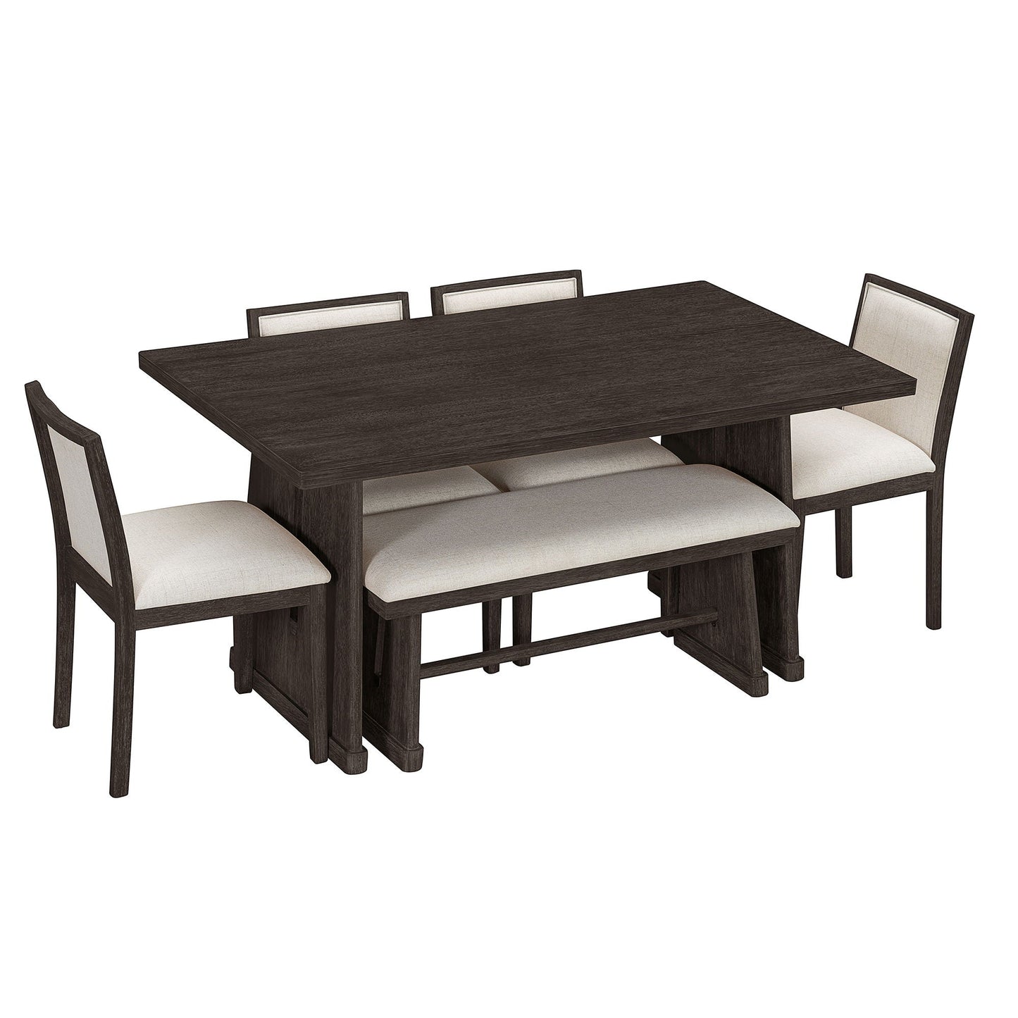 Dining Set With Rectangular Table, 4 Upholstered Chairs & 1 Padded Bench