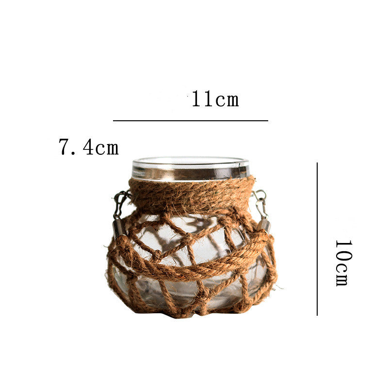 Hand-woven Hemp Rope Glass Transparent Vase