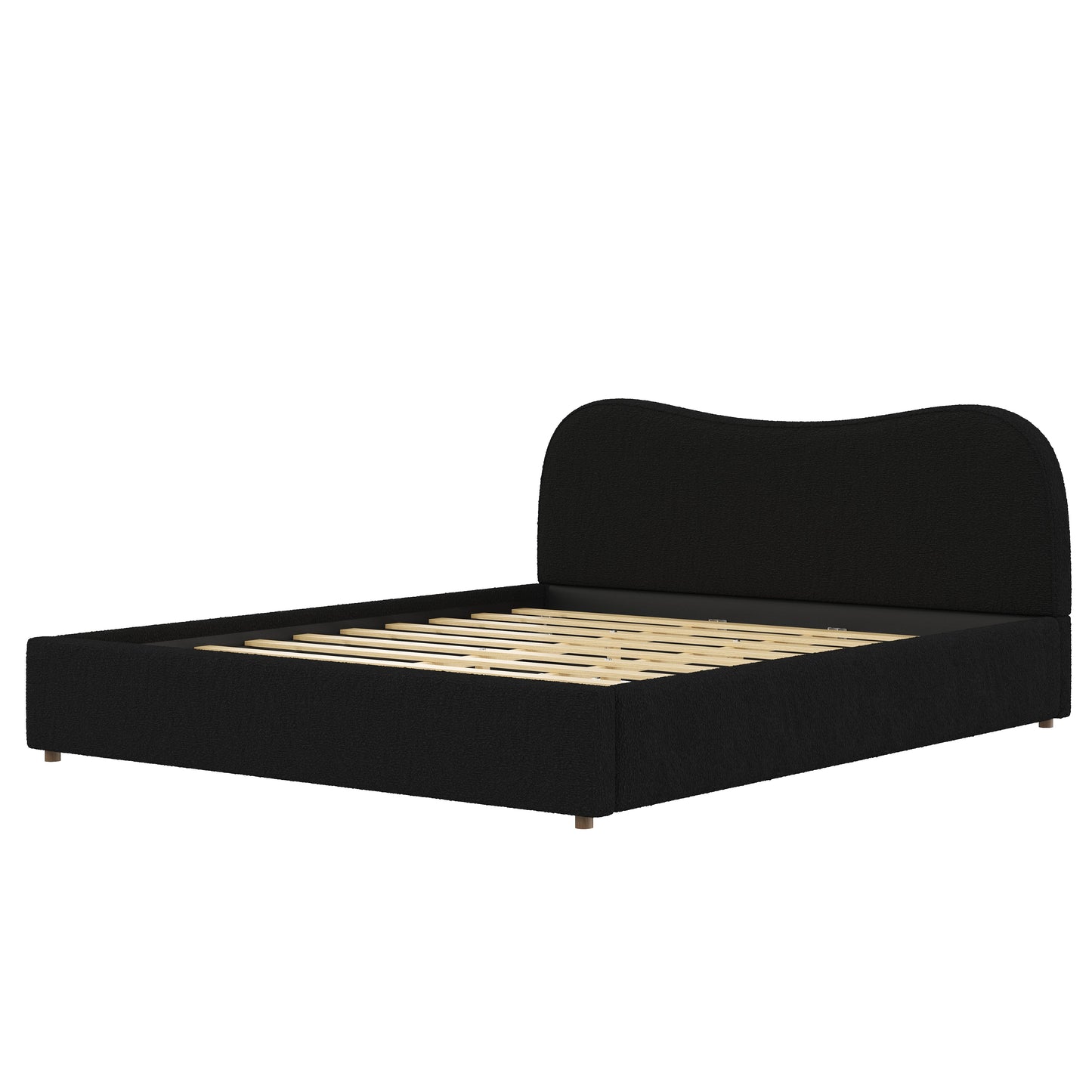 King Size Upholstered Platform Bed with Wooden Slats
