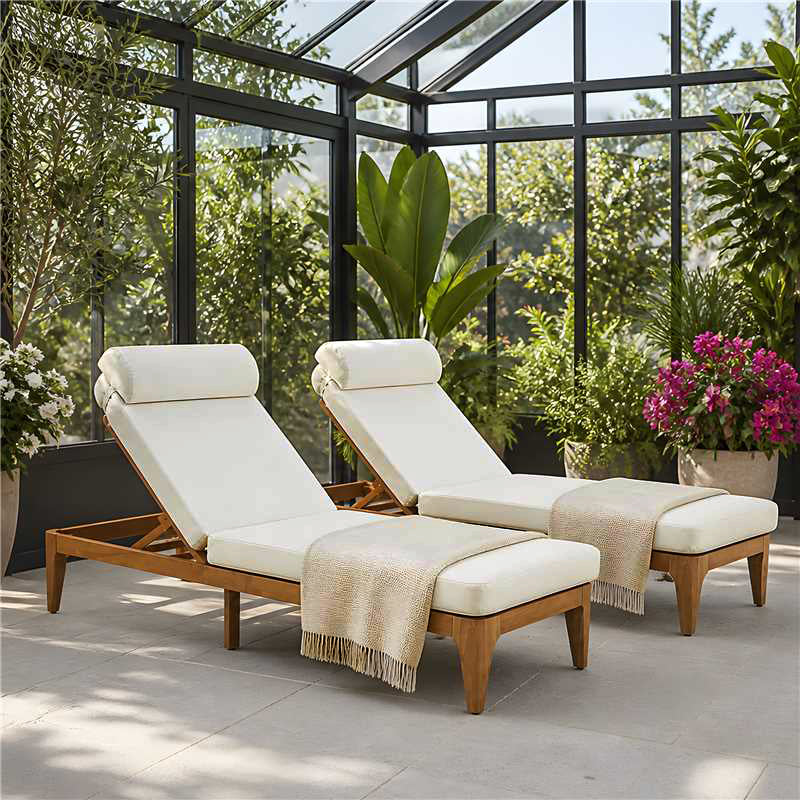 TOPMAX Acacia Wood Chaise Lounge Set of 2