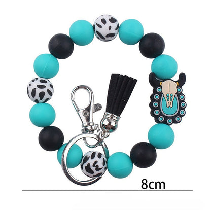 Silicone Beaded Keychain Wristlet Key Ring Bracelet Cute Car Key Chain Holder for Women Girls
