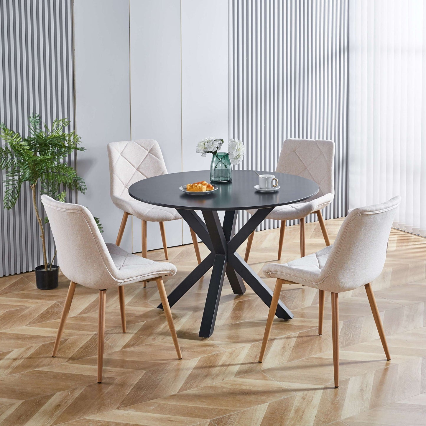 Table Mid-Century Dining Table For 4 - 6 People With Round Table Top, Pedestal Dining Table, End Table Leisure Coffee Table, Cross Leg