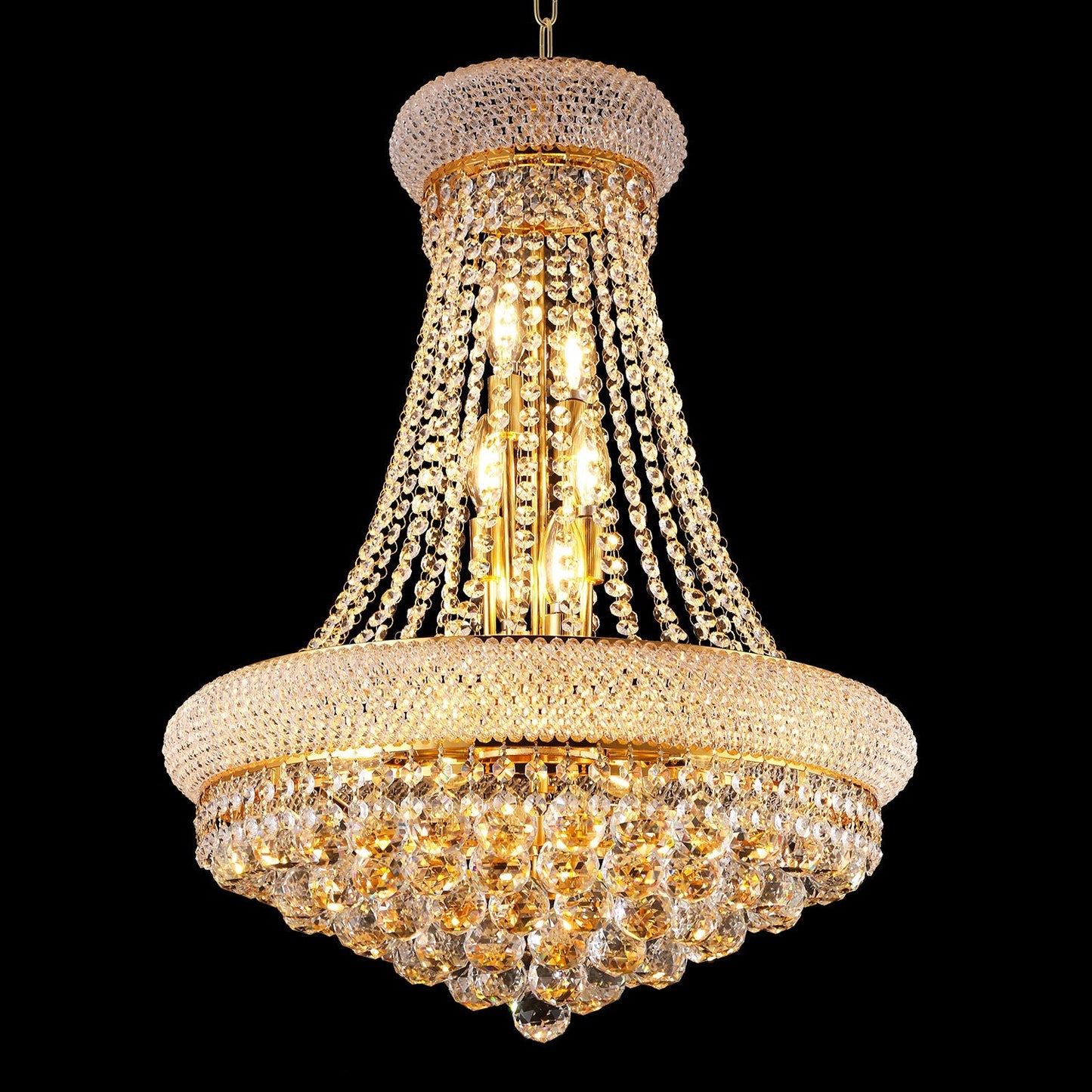 24-Inch Gold Crystal Chandelier, 12-Light French Empire Style Ceiling Light