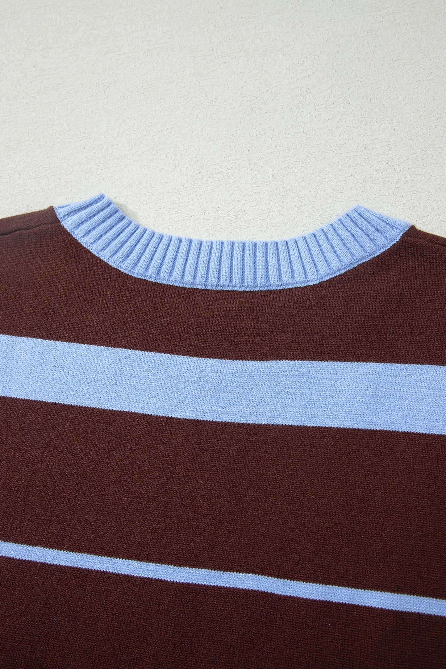 Sky Blue Stripe Striped Short Sleeve Round Neck Casual Knit Top