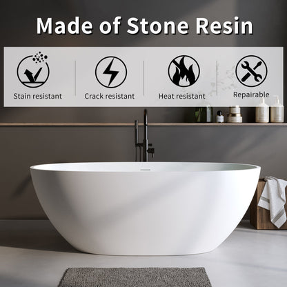 55" Solid Surface Matte Tub - Freestanding Soaking Bathtub