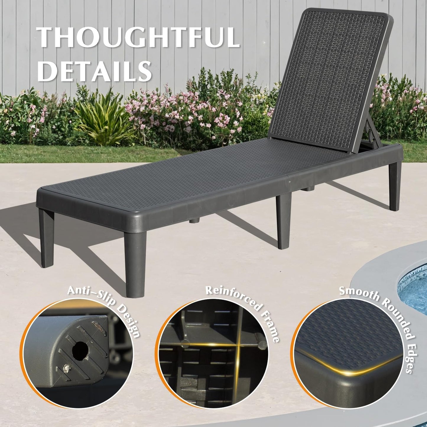 Pool Lounge Chairs Set of 2 with 6-Position Adjustable Backrest