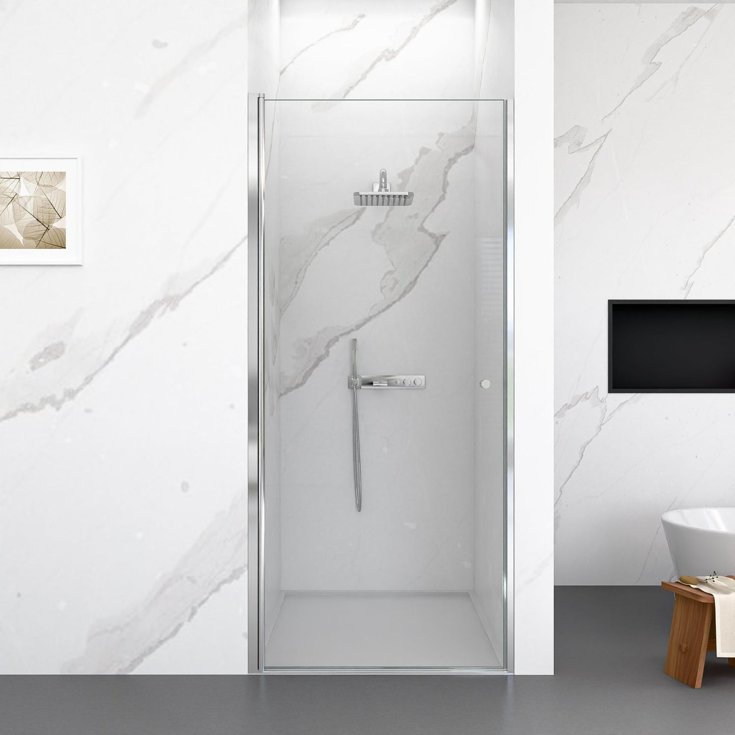 34"W x 72"H Frameless Circular Pivot Shower Door