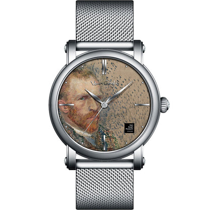 Van Gogh 3D Oil Painting Surface Steel Strap Self-portrait Quartz Wrist Men's Watch