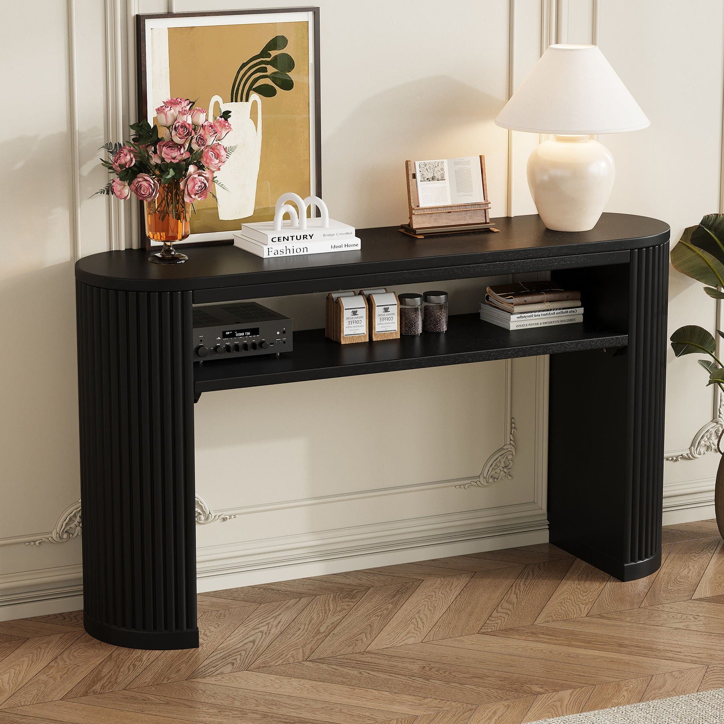 Console Table With Fluted Legs, Open Shelf