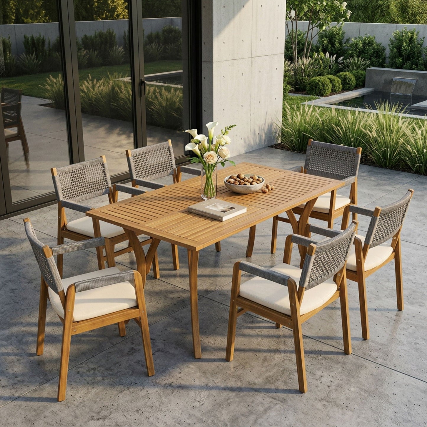 Outdoor Rustic Patio Acacia Bistro Set With Cushions