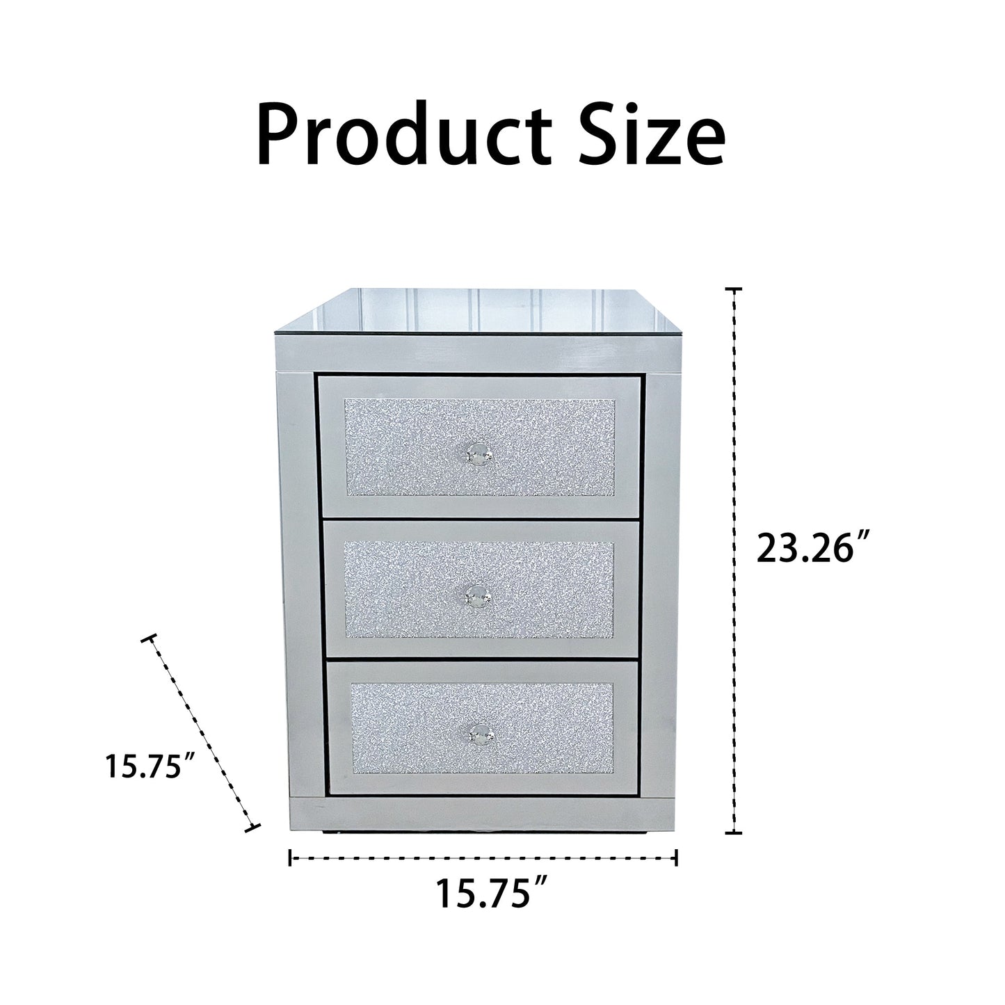 3-Drawer Mirrored Nightstand Bedside Table